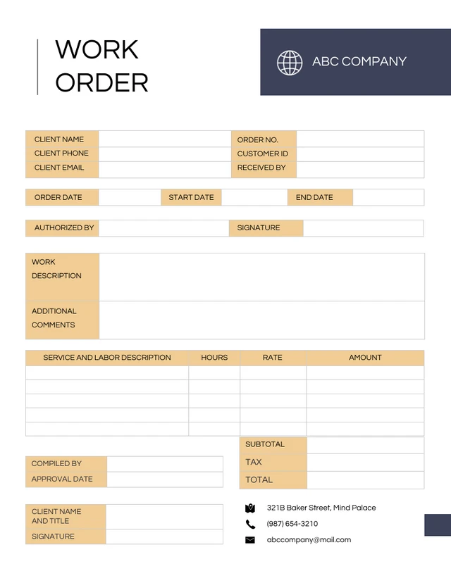 Navy Blue and Yellow Contractor Forms Template