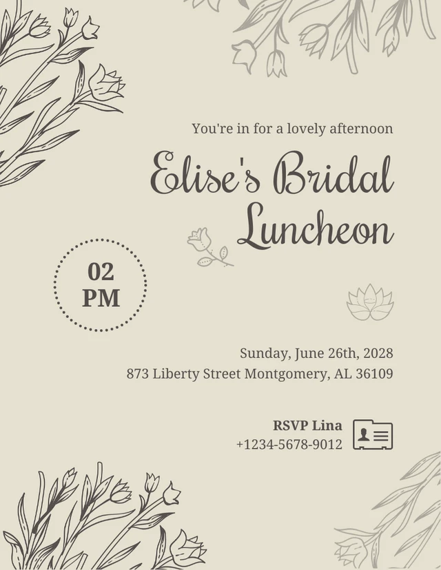 Light Beige Classic Retro Bridal Luncheon Invitation - Seite 1