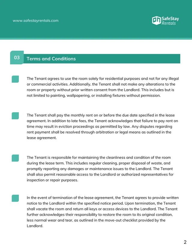 Room Rental Contract Template - Page 2