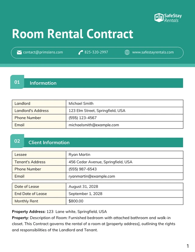 Room Rental Contract Template - Página 1