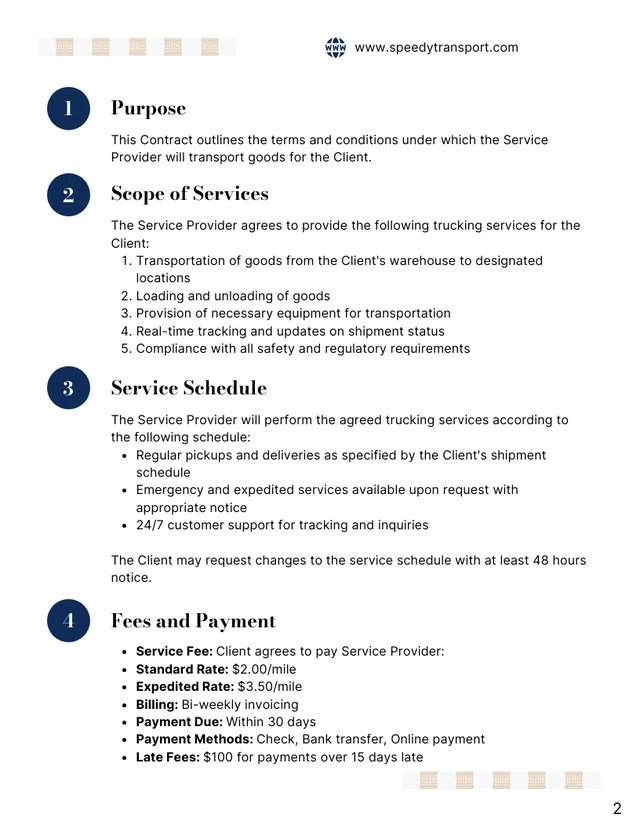 Trucking Contract Template - Pagina 2