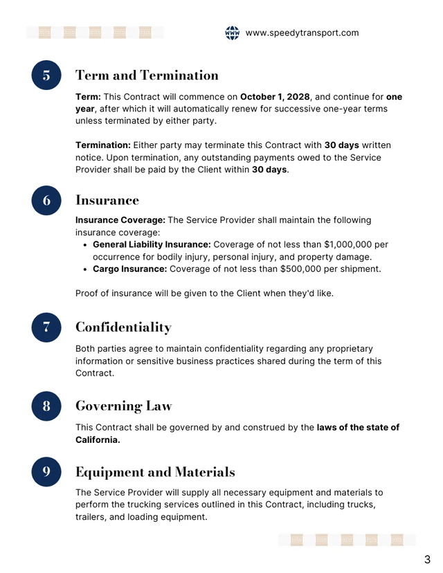 Trucking Contract Template - page 3