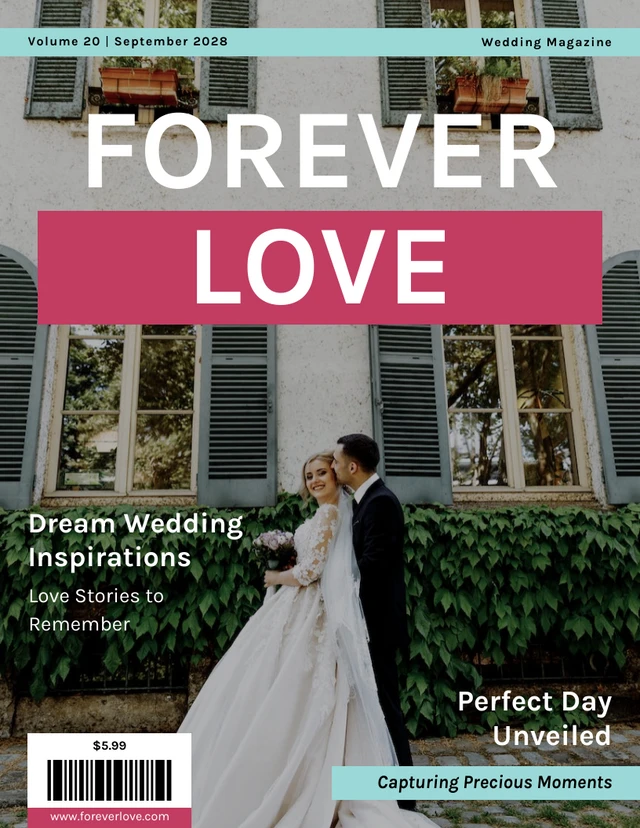 Modèle de magazine de mariage simple et minimaliste blanc et rose
