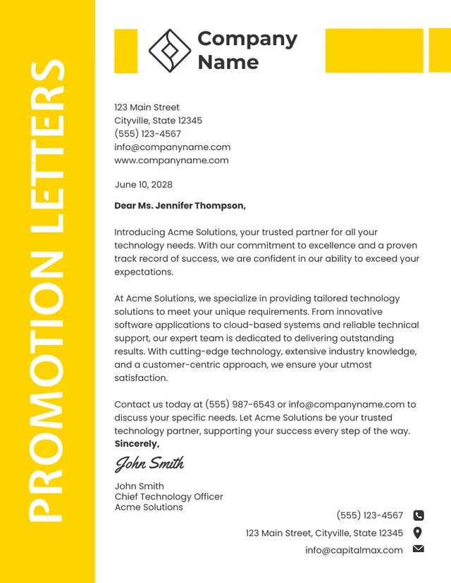 Vorlage für minimalistische Werbebriefe in Gelb und Weiß