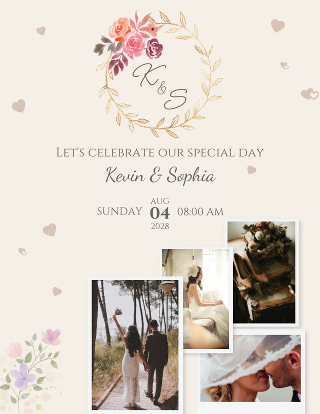 Beige Floral Wedding Love Collages Template