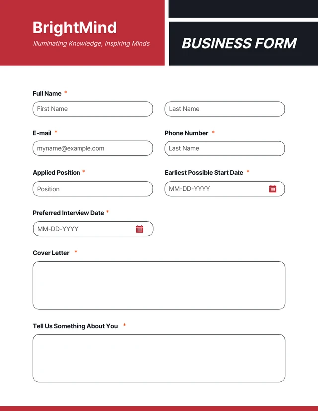 Simple Red and Black Business Form Template