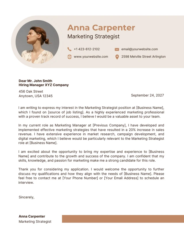 White And Beige Minimalist Marketing Strategist Cover Letter