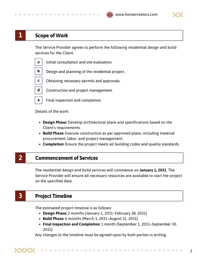 Residential Design Build Contract Template - page 2