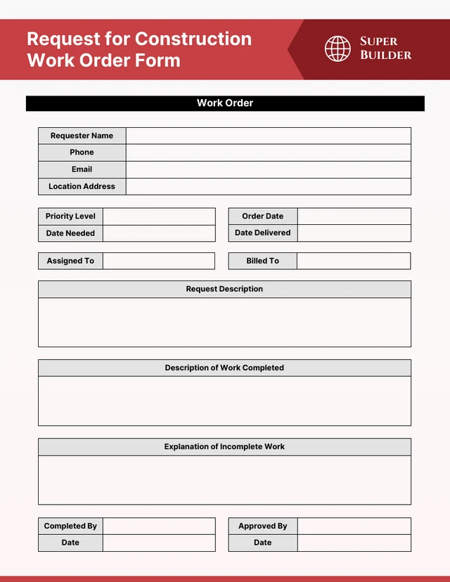 Simple Red Contractor Forms Template