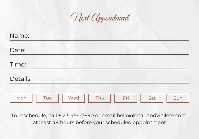 White Minimalist Texture Aesthetic Appointment Card - Page 2