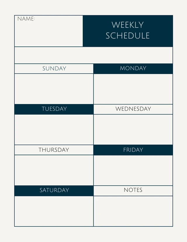 Navy Blue Minimalist Grid Weekly Schedule Template