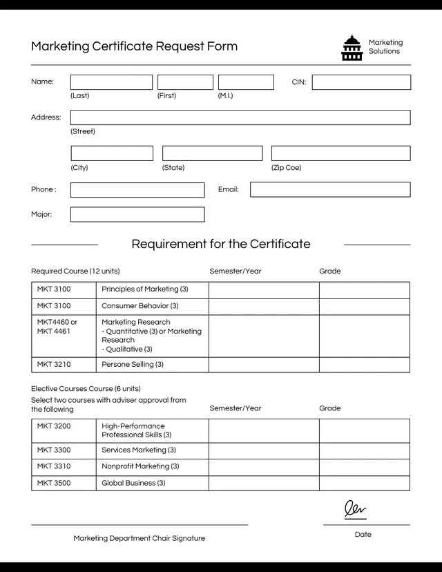 Minimalist Black and White Content Request Forms Template