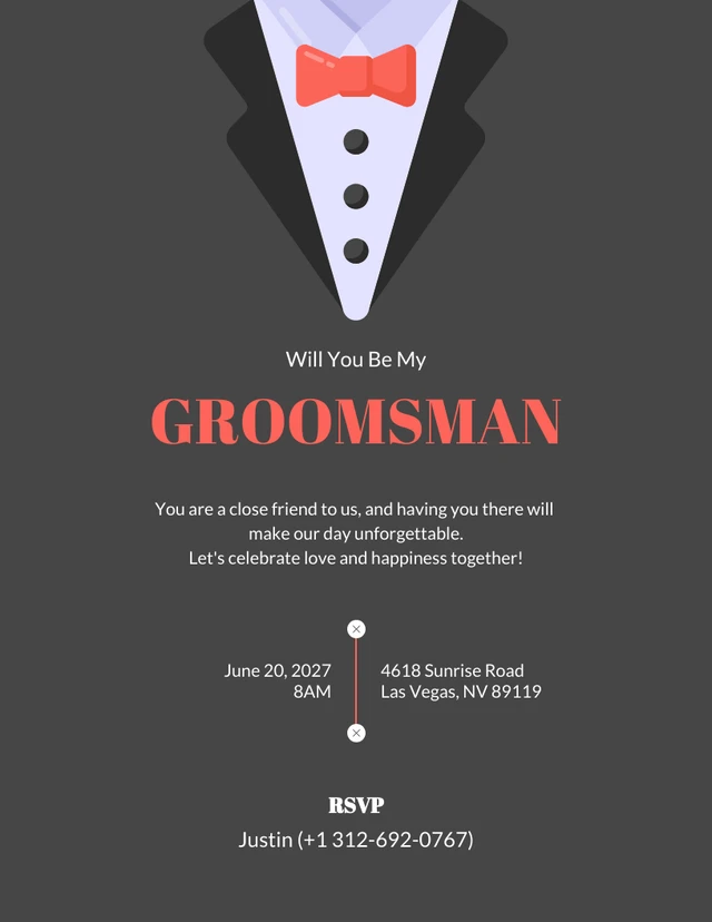 Soft Black Minimalist Groomsman Invitation Template