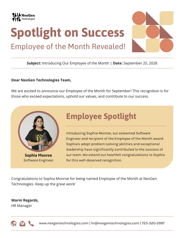 Spotlight on Success: Employee of the Month Email Newsletter Template