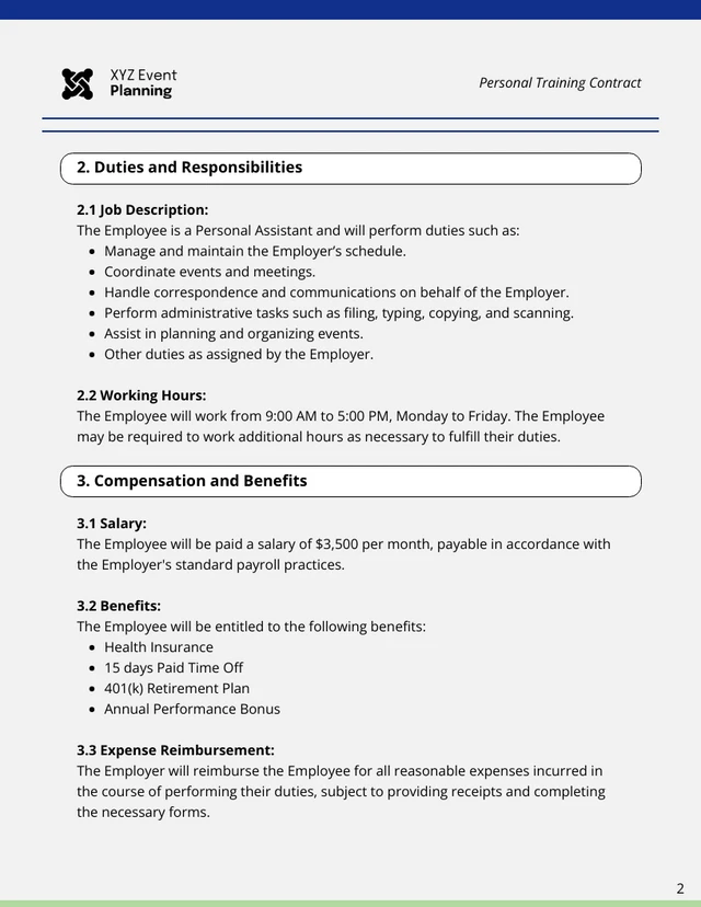 Personal Training Contract Template - Page 2