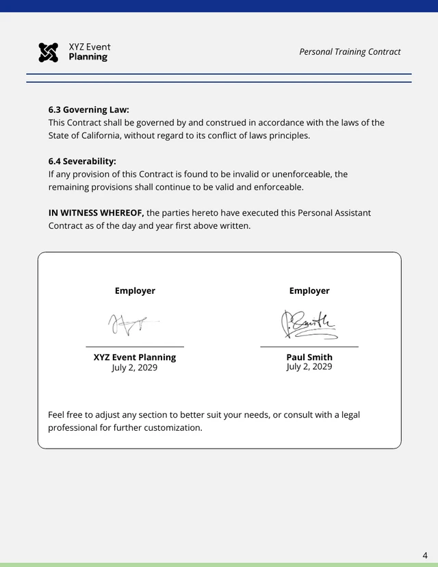 Personal Training Contract Template - page 4