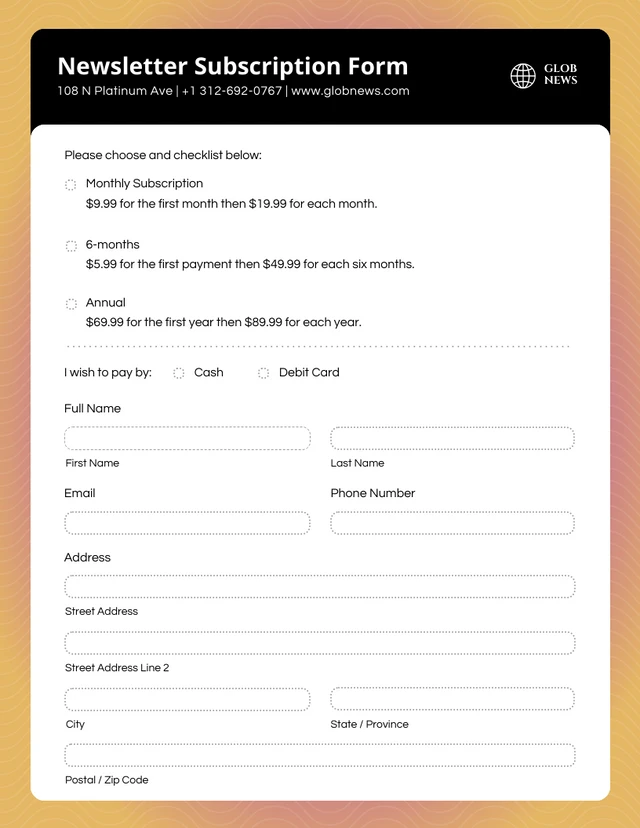 Black and White Simple Subscription Form Template