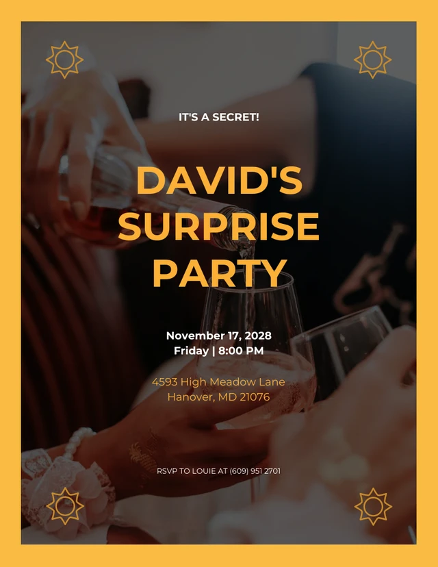 Yellow Simple Photo Surprise Party Invitation Template
