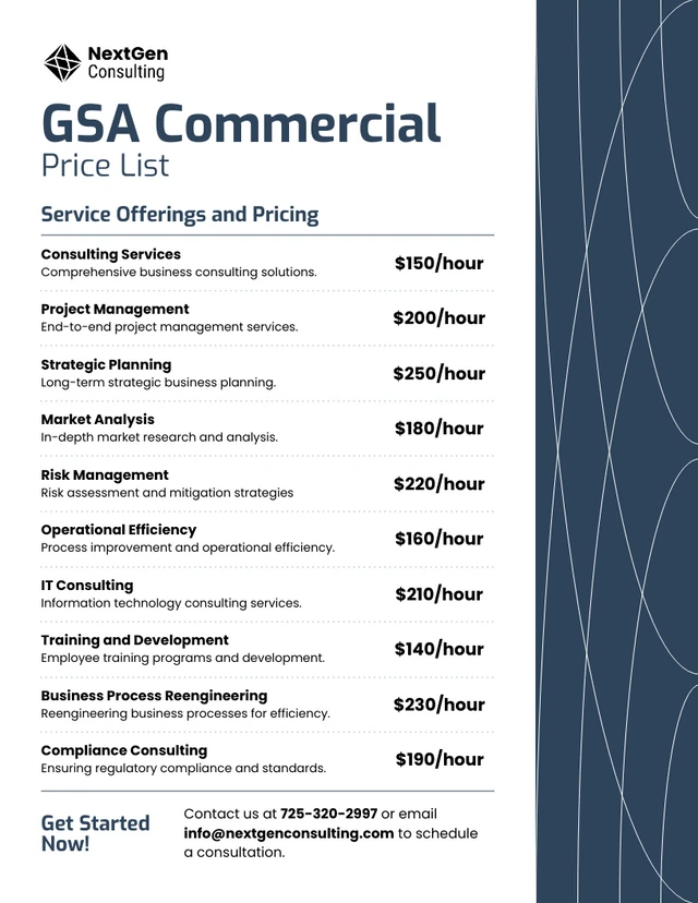 Modèle de liste de prix commerciaux Gsa