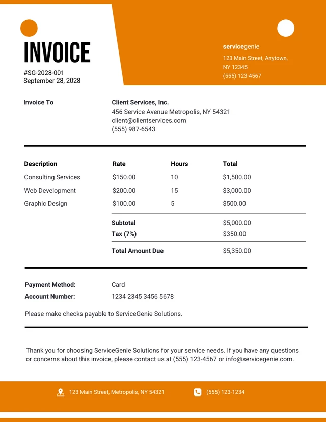 Simple Orange Service Invoice Template