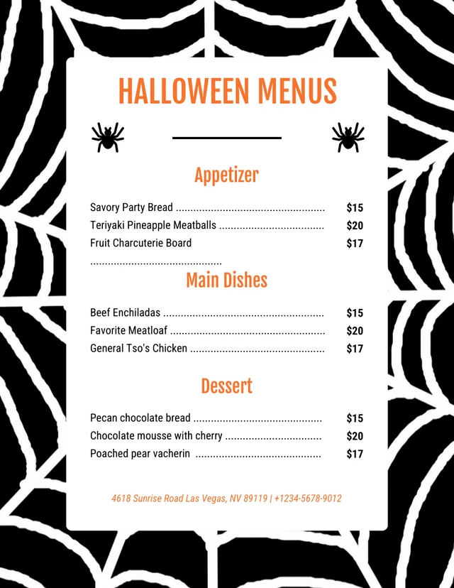 Modèle de menu d'Halloween à motif moderne noir