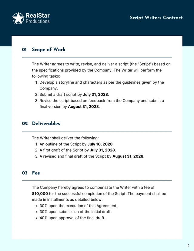 Script Writers Contract Template - Seite 2