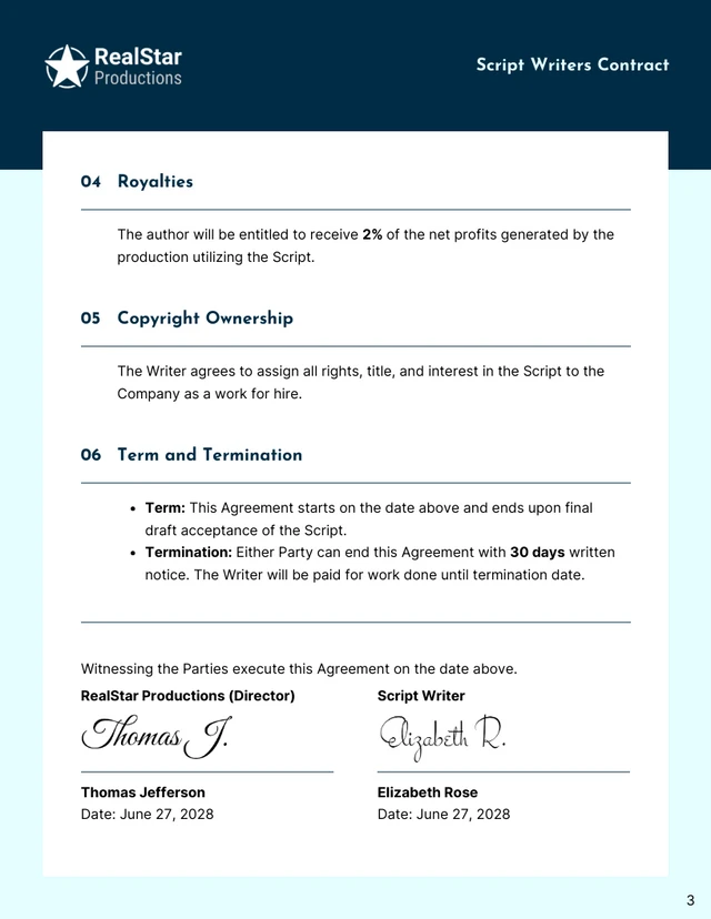 Script Writers Contract Template - page 3