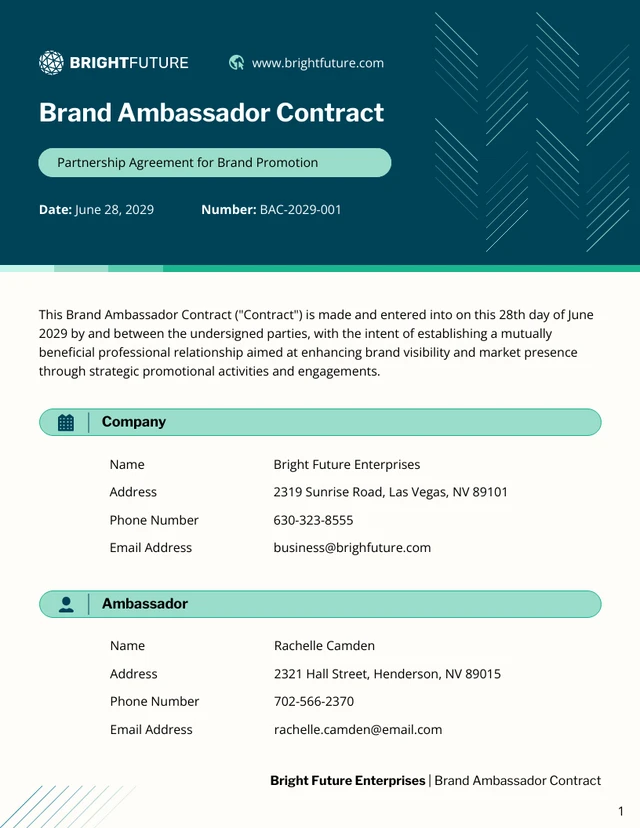 Brand Ambassador Contract Template - Página 1