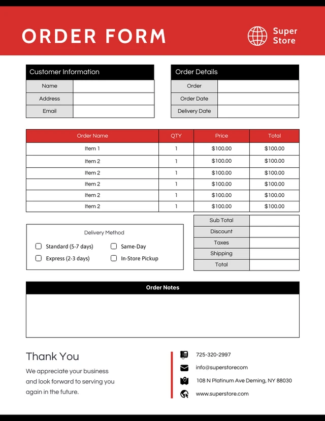 Simple Minimalist Red Black Ecommerce Forms Template