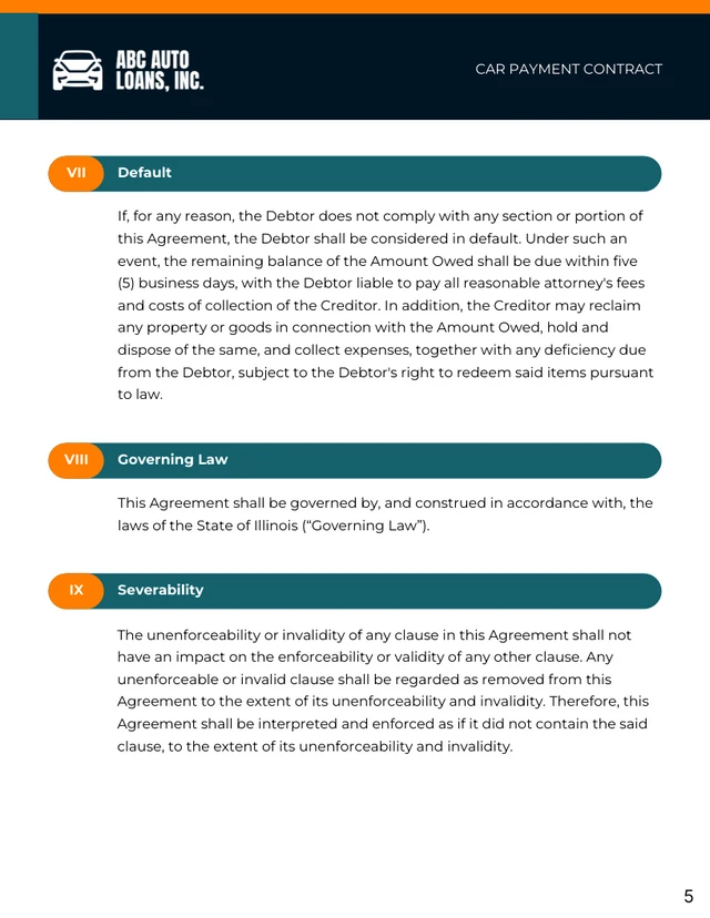 Car Payment Contract - page 5