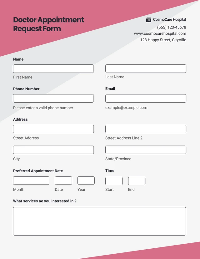 Pink and White Simple Appointment Form Template
