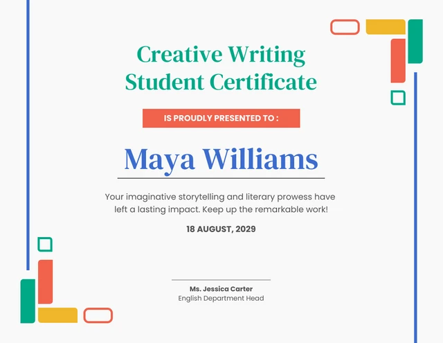 Simple Colorful Student Certificate Template