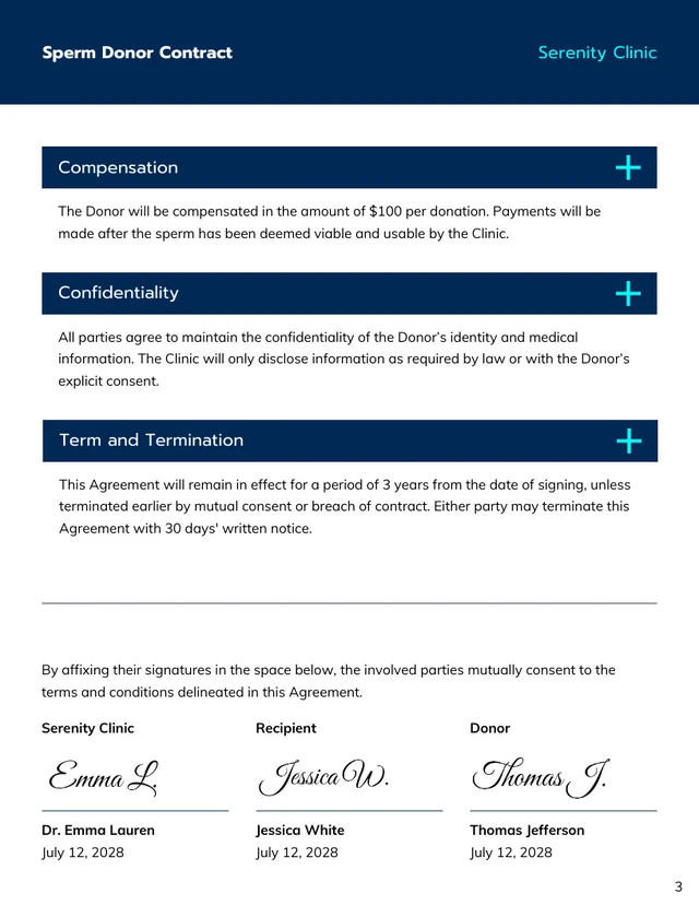 Sperm Donor Contract Template - page 3