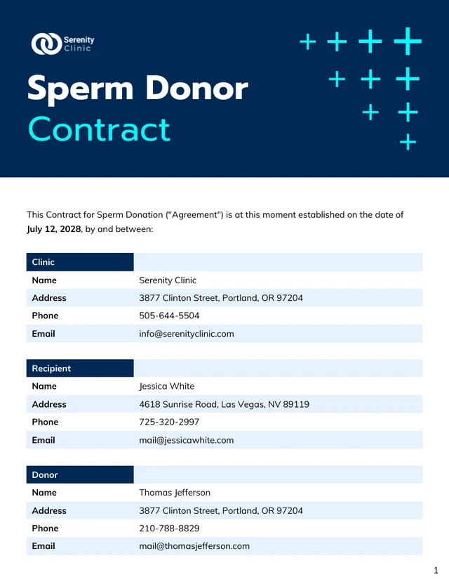 Sperm Donor Contract Template - Página 1