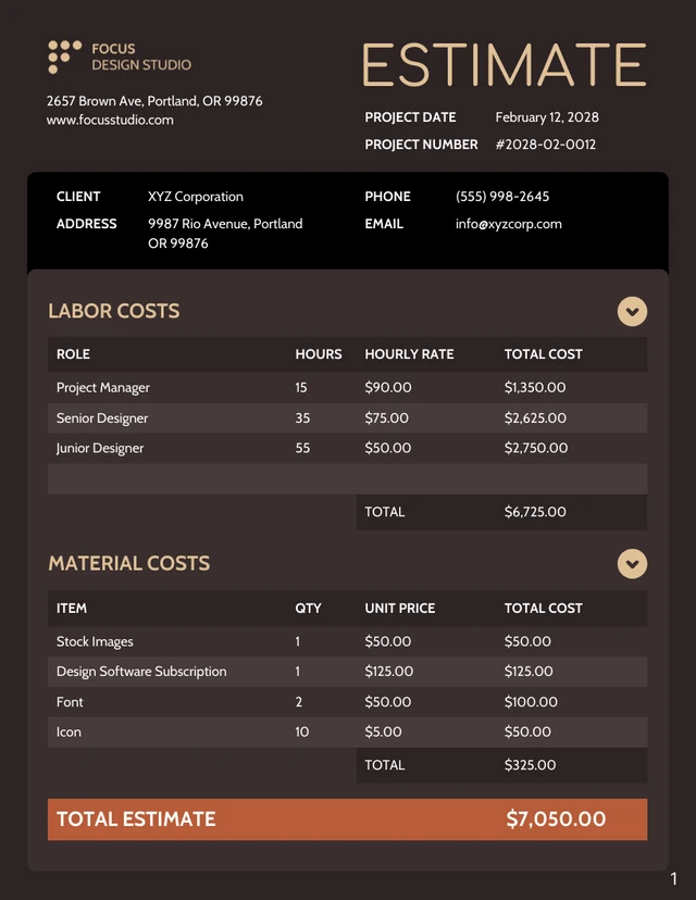 Time And Material Estimate Template - Seite 1