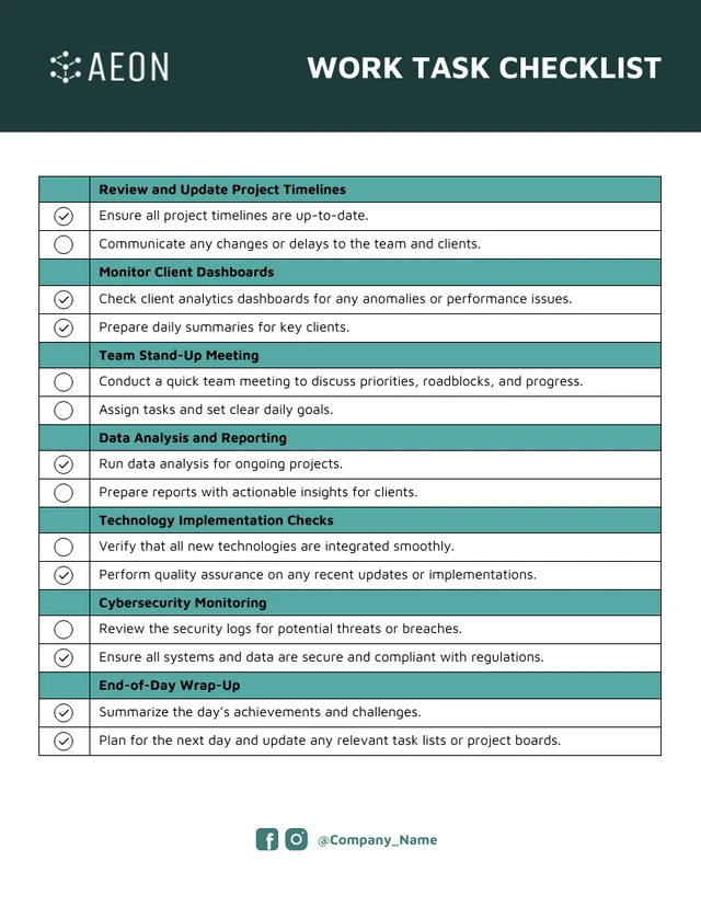 Plantilla de lista de verificación de trabajo de empresa personalizable