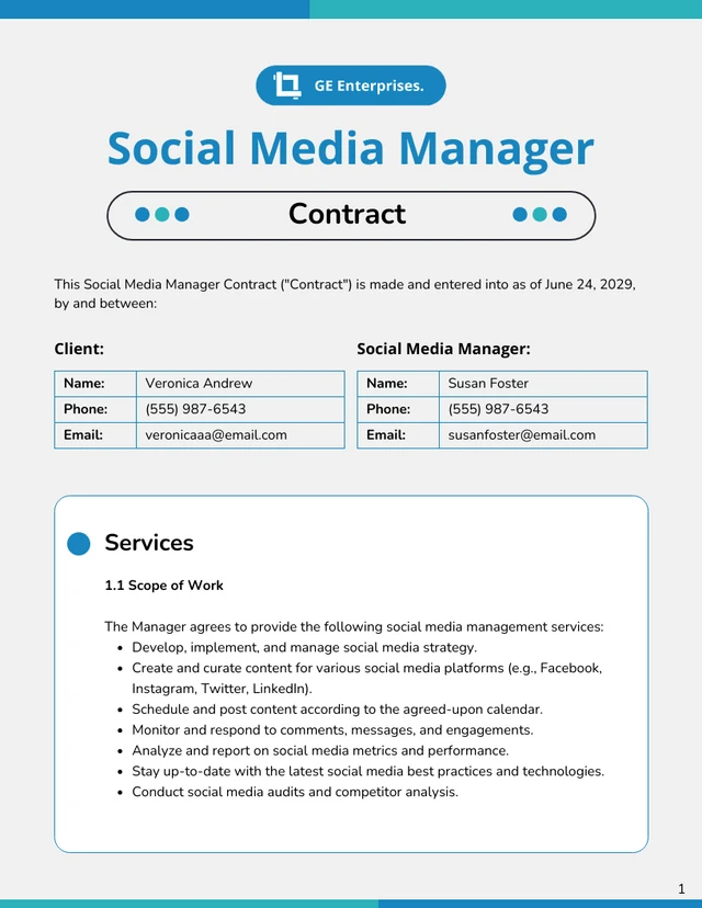 Social Media Manager Contract Template - صفحة 1