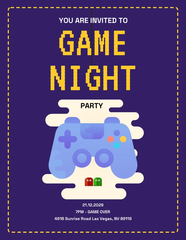 Blue and Yellow Game Night Invitation Letter Template