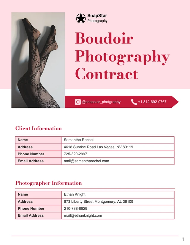 Boudoir Photography Contract - Page 1