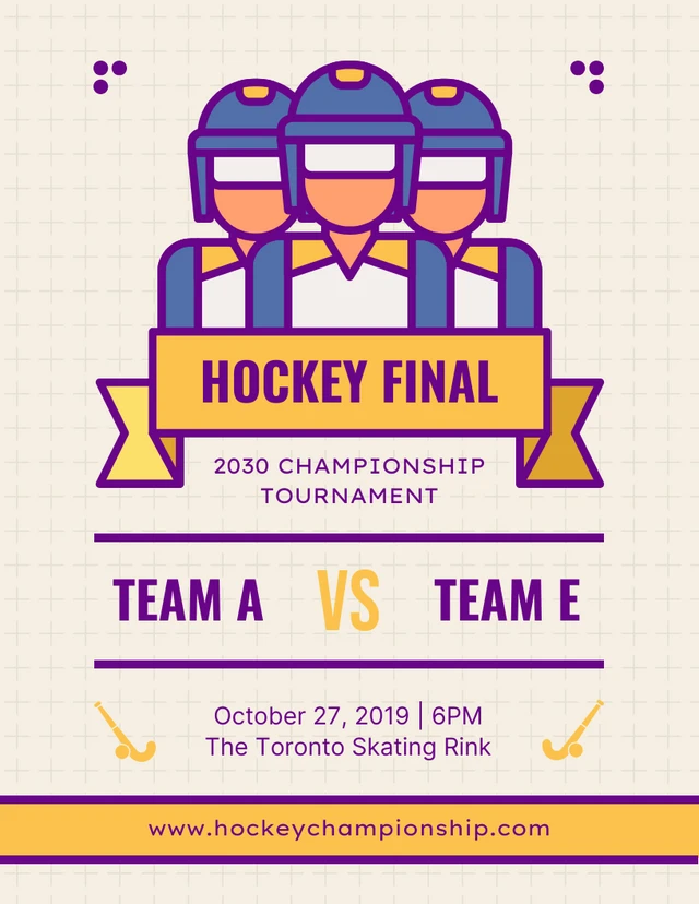 Yellow And Purple Playful Illustration Hockey Final Poster Template