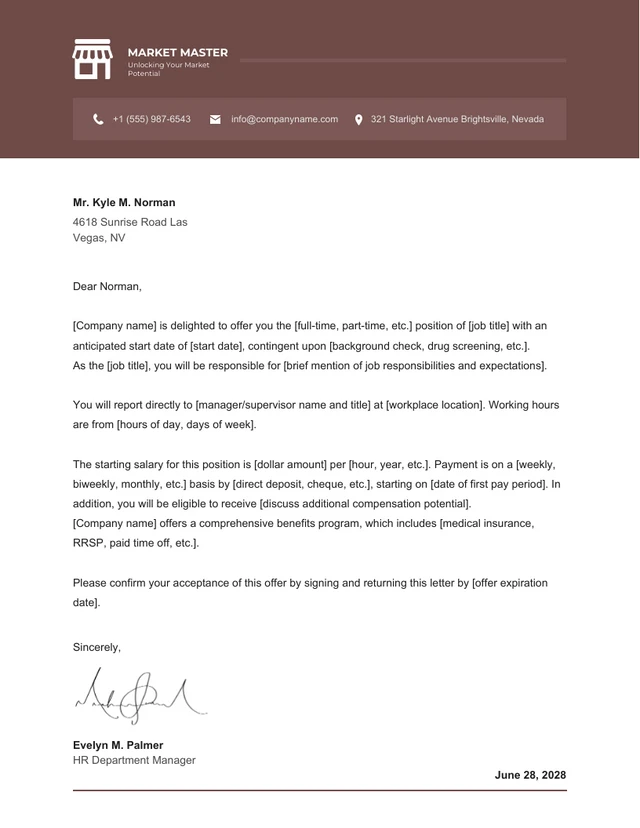 White & Brown Simple Offer Letters Template
