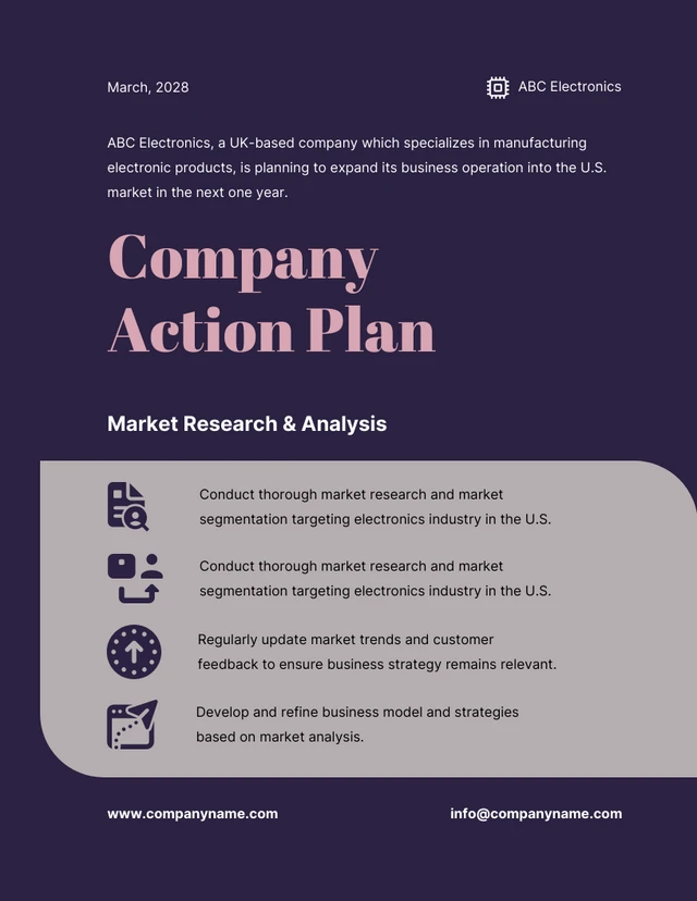 Purple Modern Simple Company Action Plan - Page 1