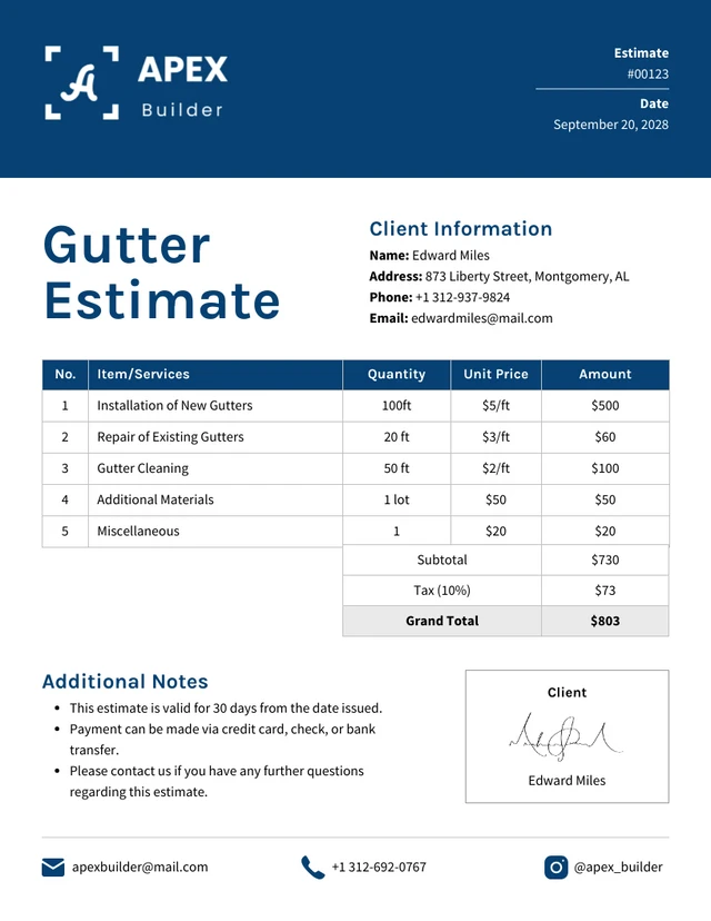 Modèle d'estimation de gouttière