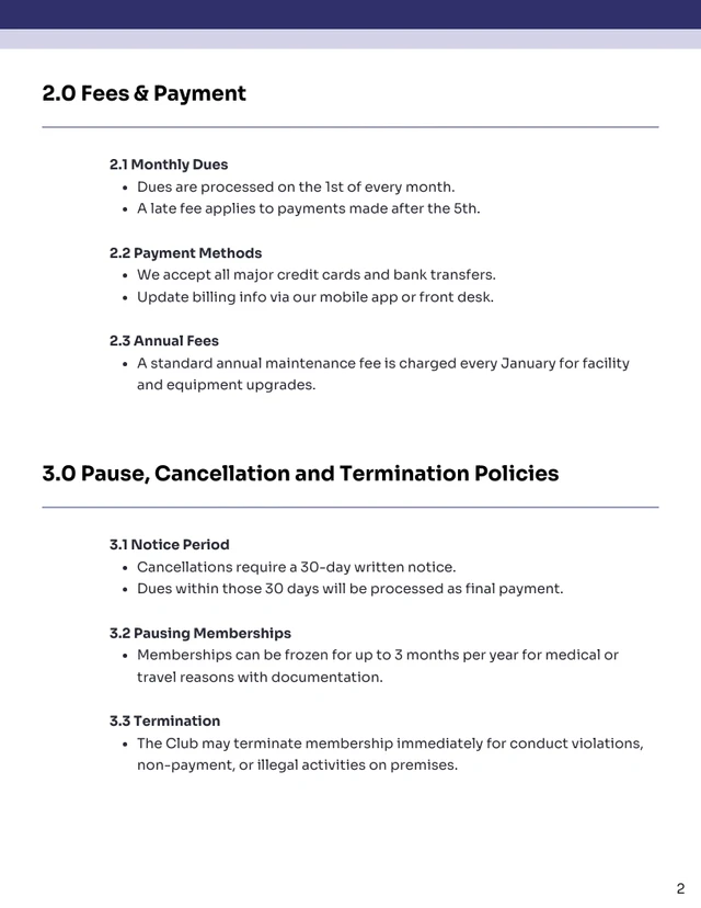 Membership Contract Template - Seite 2