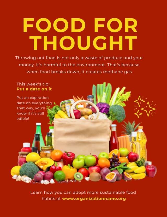 Red Simple Food Waste Poster Template