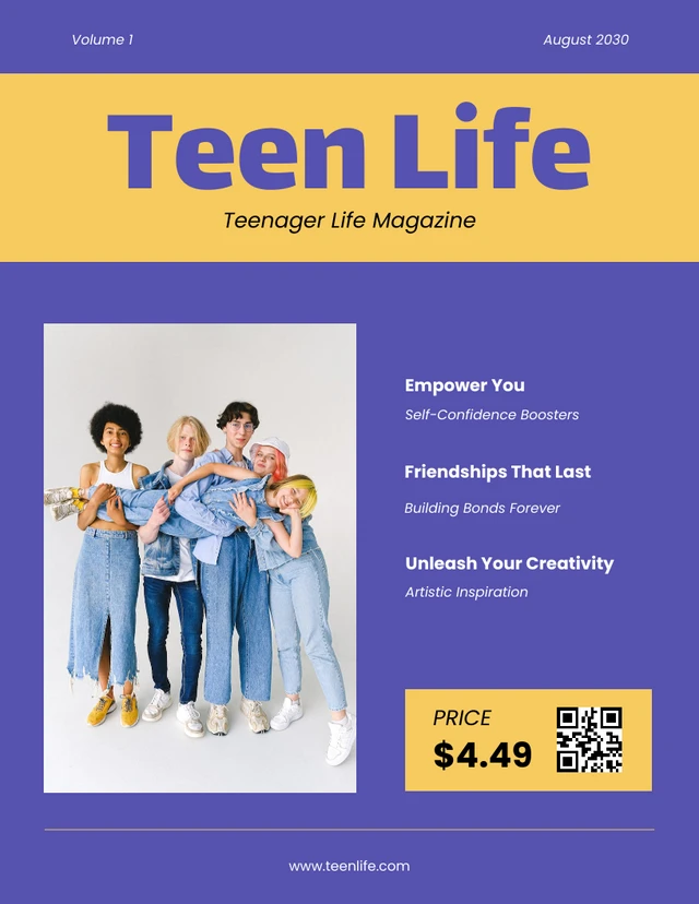 Modèle de couverture de magazine violet pour adolescents