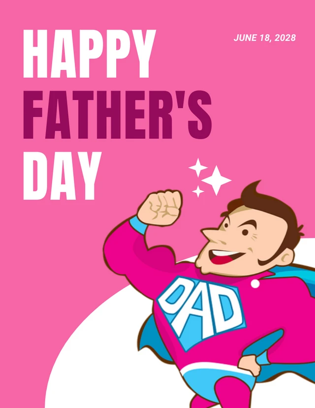 Pink Playful Illustration Happy Fathers Day Poster Template