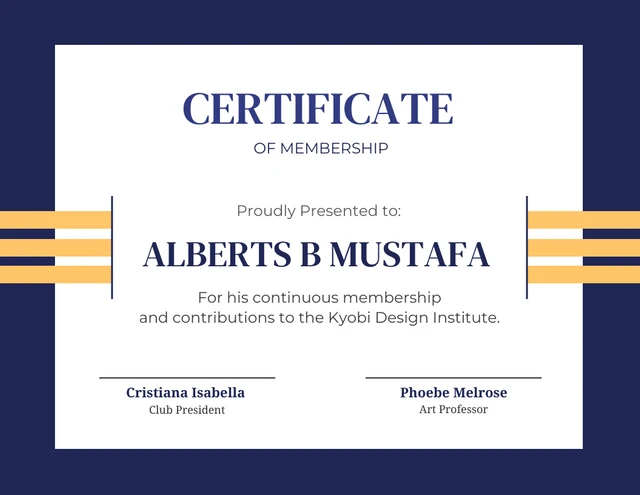 Navy And Yellow Simple Stripe Class Membership Certificates Template