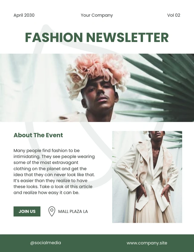 Weiß und Grün Moderne Ästhetik Mode Event Newsletter