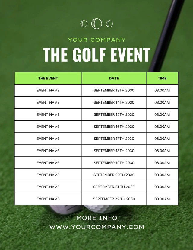 Green Simple Golf Event Schedule Template